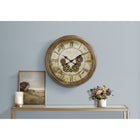 Monarch Specialties Clocks 23" Round Wall Clock - Antique Brown -A durable plastic frame in a light antique brown finish and a non-ticking operation for a quiet addition to your home decor