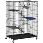 PawHut 4-Tier Large Cat Enclosure Metal Playpen with Wheels-Spacious 4-tier design offers ample room for 3-5 kittens to play
