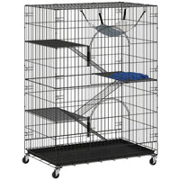 PawHut 4-Tier Large Cat Enclosure Metal Playpen with Wheels-Spacious 4-tier design offers ample room for 3-5 kittens to play
