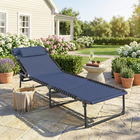 Outsunny Folding Lounge Chair - Chaise Lounge with Headrest - Dark Blue-Made with a powder-coated steel frame