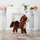Qaba Kids Plush Rocking Horse with Realistic Sounds - Coffee-Strengthens the core muscles and arms during the motion, also help to improve balance 