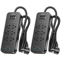 ShoppingAll Huntkey Surge Protector Power Strip with 6 Outlets and 2 USB Ports - 4' - Black - 2 Pack-Features 6 AC outlets plus 1 USB-A and 1 USB-C port with shared 5V/2.4A output for phones, tablets, computers, TVs, and other everyday devices