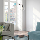 Hudson&Canal Harrison Arc Floor Lamp with Glass Shade - Blackened Bronze/Clear-Handcrafted blackened bronze finish is applied to the round metal base