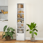 HOMCOM 7-Tier Bookcase with Adjustable Shelf and Cabinet - White-Includes an anti-tip kit for wall mounting for added safety 