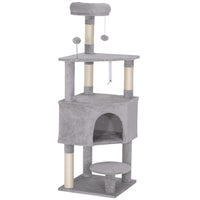 PawHut 54" Cat Tree with Large Cozy Condo and Plush Top Perch - Light Grey-Multi-level tower with a condo and perch for climbing, playing, and napping 