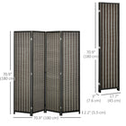 HOMCOM 4 Panel Bamboo Hand-Woven Freestanding Room Divider for Home Office - Brown-Solid pine wood frame for solidness
