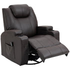 HOMCOM PU Leather Massage Recliner with 360 Degree Swivel Seat - Brown-Choose from upright to any angle (up to 150°), with footrest, controlled by the handle