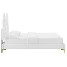 Modway Alexandria Tufted Performance Velvet Twin Platform Bed with Gold Metal Legs - White-Gold Metal Legs With Non-Marking Caps