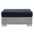 Modway Conway Sunbrella Outdoor Patio Wicker Rattan Ottoman - Light Grey/Navy-Washable Sunbrella Cushion Covers