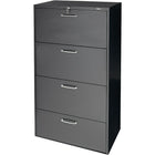 ProSource 30" Lateral File Cabinet, 4-Drawer, Black-Fixed-front drawers with designer-style metal handles