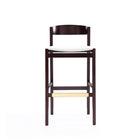 Manhattan Comfort Klismos 20" Mid-Century Modern Faux Leather Upholstered Bar Stool - Ivory and Dark Walnut - 2 Pack-Low Back Design with Upholstered Seated Cushion