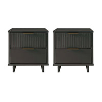 Manhattan Comfort Granville 18.11" Modern 2-Drawer Nightstand 2-Piece Set - Dark Grey-Modern-Contemporary with a taste of Glam - Nightstand for Bedroom and Living Room Use. Set of 2