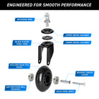 MotionGrey Office Chair Caster Wheels - Rollerblade Style Replacement Wheels - Black - Set of 5-7