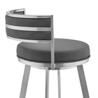 Armen Living Roman 26" Counter Height Swivel Bar Stool in Grey Faux Leather & Brushed Stainless Steel-7
