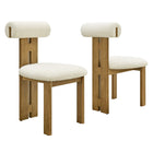 Modway Torian Boucle Fabric Dining Chair - French Oak Ivory - Set of 2-3 Legged Armless Chairs