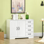 HOMCOM Modern 41.3" L Sideboard Buffet Cabinet with 4 Drawers and 2 Beadboard Doors - White-Adjustable shelf to accommodate items of various heights