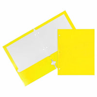 JAM Paper Laminated Glossy 3 Hole Punch Two-Pocket School Folders - Yellow - 6 Pack-Glossy 3-Hole Punch Project Folders l Colour: Yellow