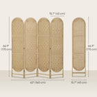 HOMCOM 4 Panel Arched Top Woven Freestanding Room Divider for Bedroom - Natural Wood-Folds down to a slim profile, making storage in tight spaces easy 
