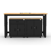 Cat RTA Garage Storage Cabinetry 3-Piece Set with 1 Base, 1 Drawer-Base and 72" Workbench-3-Piece Cabinet & Workbench Set: Two heavy-duty base cabinets paired with a 72″ workbench deliver practical storage and workspace in a compact footprint.