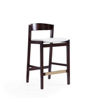 Manhattan Comfort Klismos 20" Mid-Century Modern Faux Leather Upholstered Counter Stool - Ivory and Dark Walnut - 2 Pack-Upholstered in Faux Leather with Foam Padding