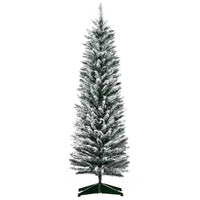 HOMCOM 5' Pencil Artificial Christmas Tree with Snow-Flocked Branches - Green-Lush with tips that provide a healthy, natural look 