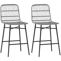HOMCOM Counter Height Rattan Bar Stools with Back - Charcoal Grey - 2 Pack-Woven rattan seat and back enhances aesthetics and ensures breathability
