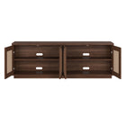 Hudson&Canal Pryce TV Stand for TV's up to 78" - Satin Walnut/Natural Rattan-Clean with a soft, dry cloth and no harsh chemicals or abrasive cleaning materials