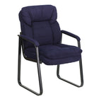 Flash Furniture Navy Microfiber Executive Side Reception Chair with Lumbar Support & Sled Base-Contemporary Style
