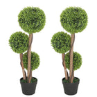 HOMCOM 35" Artificial Boxwood Triple Ball Topiary Trees - Green - 2 Pack-Beautiful set of two artificial three-ball boxwood trees 