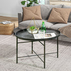 HOMCOM 24" Round Coffee Table with Hammered Tray Top Metal - Pewter-Compact design fits perfectly in small spaces