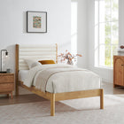 Modway Olea Channel Tufted Boucle Solid Wood Twin Platform Bed - Feather Oak-Round Pillar Legs