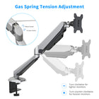 ShoppingAll Adjustable Single Gas Spring Monitor Mount Desk Stand for 15"-32" Monitor - Silver-This fully adjustable desk mount can be fixed by C-clamp or grommet installation on any working surface