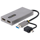 Startech USB A/C to 2x 4K/1080p HDMI Display Adapter - 0.36' - Grey-Cable Length: 0.36 ft