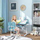 Qaba Kids Desk & Chair Set Height Adjustable with Tilt Desktop - Blue-Spacious tabletop tilts 0-45° for optimal posture

