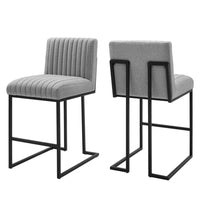 Modway Indulge Channel Tufted Fabric Counter Stools - Light Gray - Set of 2-Channel Tufted Counter Stools - Set of 2