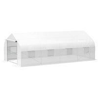 Outsunny 20x10x7ft Walk-in Tunnel Greenhouse - White-Ideal for cultivating plants, flowers, and landscapes efficiently and quickly in all seasons   