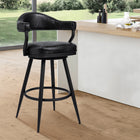 Armen Living Justin 26" Counter Height Swivel Bar Stool in Vintage Black Faux Leather with Black Metal Legs-Whether you have a kitchen island, a bar table, pub table or peninsula, we've got you covered with any height you desire. Our bar height stools have a comfortable seat height of 30" and our counter height stools hold you at a convenient 26" seat height.