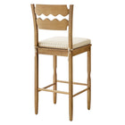 Modway Jax Oak Wood Bar Stool With Wavy Razor Back and Cushion - Weathered Oak Oatmeal Stripe-Sturdy Side Stretchers