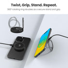 MyBat DockIt 360° Magnetic Wireless Charger + Ring Grip Stand - Black-Smart Safety Protection - Guards against over-voltage, over-current, under-voltage, overheating, and foreign objects