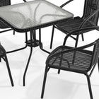 Flash Furniture 28" Square Glass Metal Table with Black Rattan Edging & 4 Black Rattan Stack Chairs-5mm Thick Glass