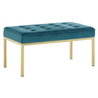 Modway Loft Gold Stainless Steel Leg Medium Performance Velvet Bench - Gold/Teal-Mid-Century Accent Bench