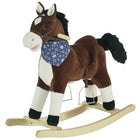 Qaba Kids Plush Cowboy Rocking Horse - Brown-Traditional rocking toy with a classic rocking horse design with cowboy look 