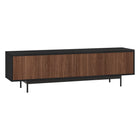 Hudson&Canal Whitman TV Stand for TV's up to 75" - Black Grain/Satin Walnut-Features four doors with open-concept storage cabinets