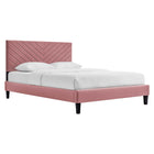 Modway Roxanne Performance Velvet Queen Platform Bed with Tapered Wood Legs - Dusty Rose-Vintage Modern Queen Bed