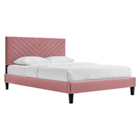 Modway Roxanne Performance Velvet Queen Platform Bed with Tapered Wood Legs - Dusty Rose-Vintage Modern Queen Bed