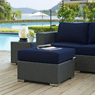 Modway Sojourn Outdoor Patio Sunbrella Ottoman - Canvas/Navy-Synthetic Rattan Weave