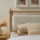 Modway Leni Twin Size Wood Platform Bed Frame - Light Oak Heathered Ivory-Faux Leather Straps