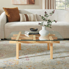 Modway Isby 35" Tempered Glass Coffee Table - Oak-Rubberwood Frame with Intersecting Beams