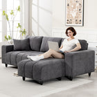 HOMCOM 3 Seater L-Shaped Sectional Couch with Integrated Seat - Charcoal Grey-Two pillows for extra comfort and support