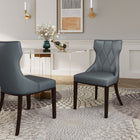 Manhattan Comfort Reine 19.7" Traditional Faux Leather Upholstered Dining Chair - Pebble Grey - Set of 4-Frame Made of Solid Beech Wood with Rich Walnut Finish
